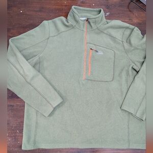 L.L. Bean Fleece 1/4 Zip Pullover Green Orange XL Reg Recycled Polyester Hiking